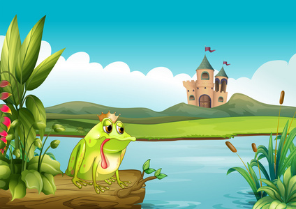 整个城堡的浮动树干上面一只青蛙