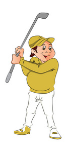 男高尔夫球手拿着棍子的矢量肖像
