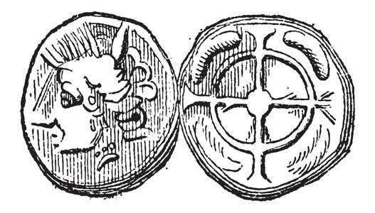 古代凯尔特人德拉克马硬币，复古雕刻