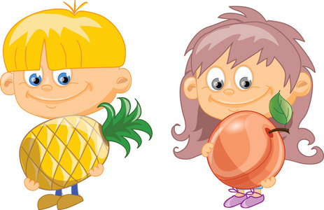卡通儿童的水果和蔬菜