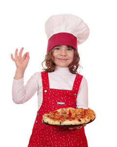 漂亮的小女孩做饭比萨