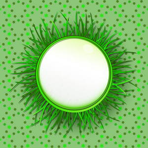 草圆形标签与绿色背景矢量图案