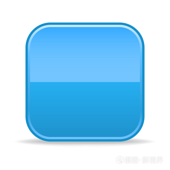 下边带投影在白色背景上的蓝色缎面空白圆角的正方形按钮