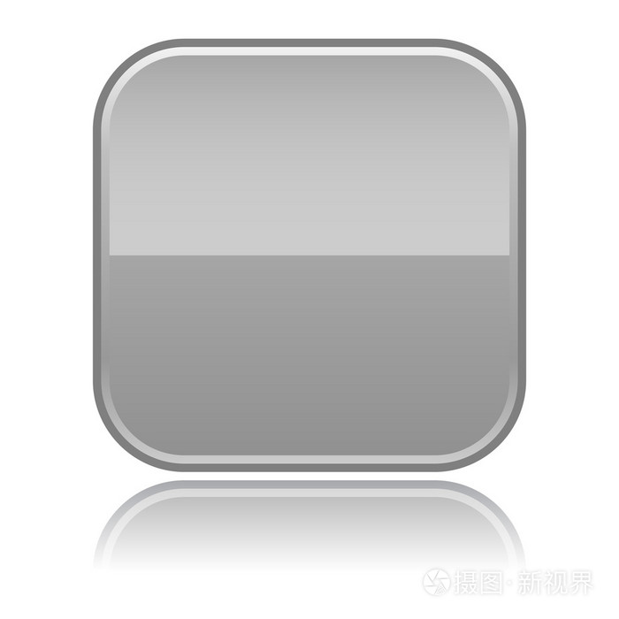 用灰色反射在白色背景上的灰色光泽空白圆角的方块按钮