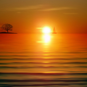 抽象背景与海上日出和树
