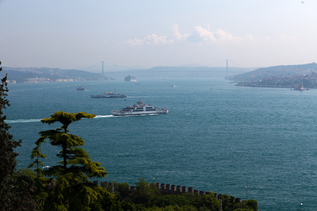 伊斯坦布尔从皇宫托普卡匹的海峡博斯普鲁斯海峡上的视图