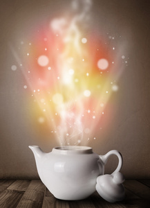 茶壶与抽象蒸汽和七彩灯