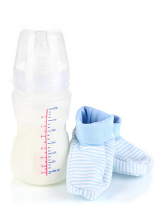 瓶为与靴上白色隔离配方奶粉的图片