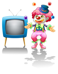 站在电视附近的小丑。