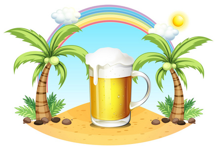 一杯啤酒在海滩