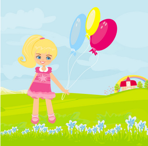 快乐的小女孩与气球