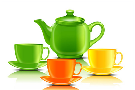 绿色茶壶配三杯
