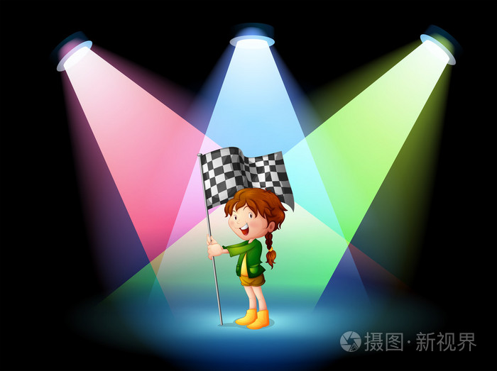 一个女孩拿着旗帜与聚光灯