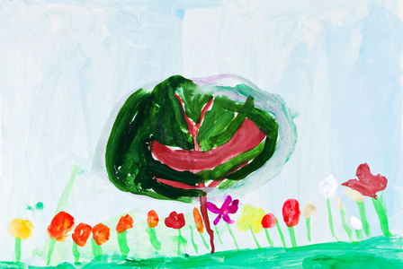 孩子的画   绿树和鲜花