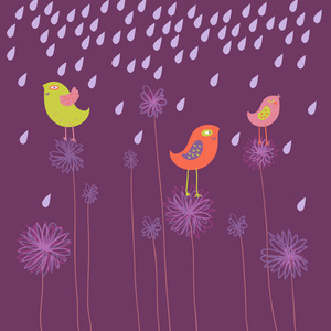 微笑上花在雨中紫的设计下的鸟