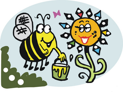 矢量卡通蜂蜂蜜和花与