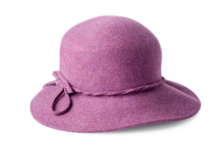 紫色女性感到孤立在白色背景上的帽子