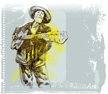 音乐家bluesman 玩西班牙吉他