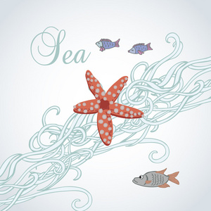 与海星和鱼的装饰背景