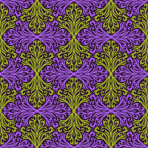 紫色和绿色花卉抽象手绘无缝模式