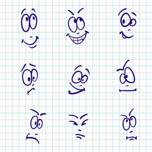 情感，向量组的九个脸在笔记本纸上