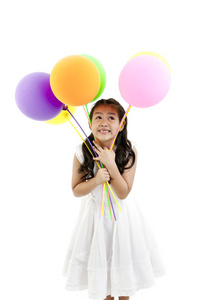 从一个小女孩与气球的独立的工作室图片