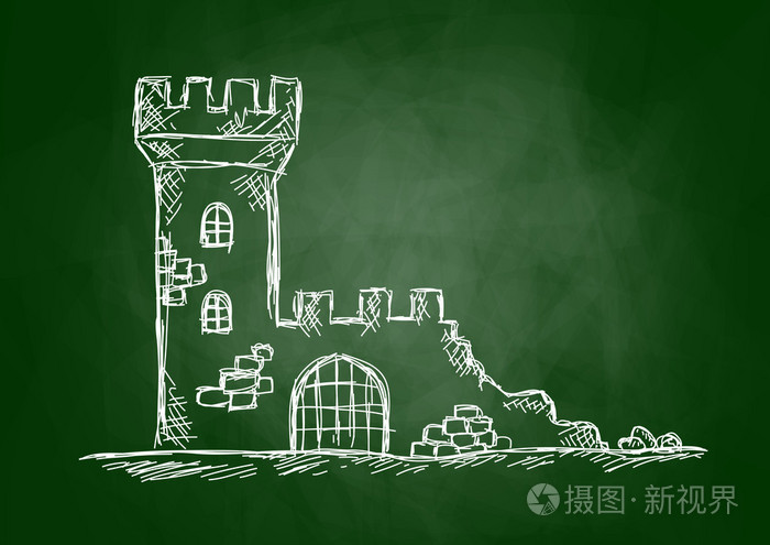 黑板上画的城堡废墟