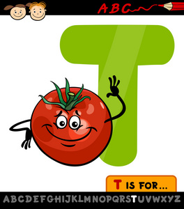 用番茄的卡通插图字母 t