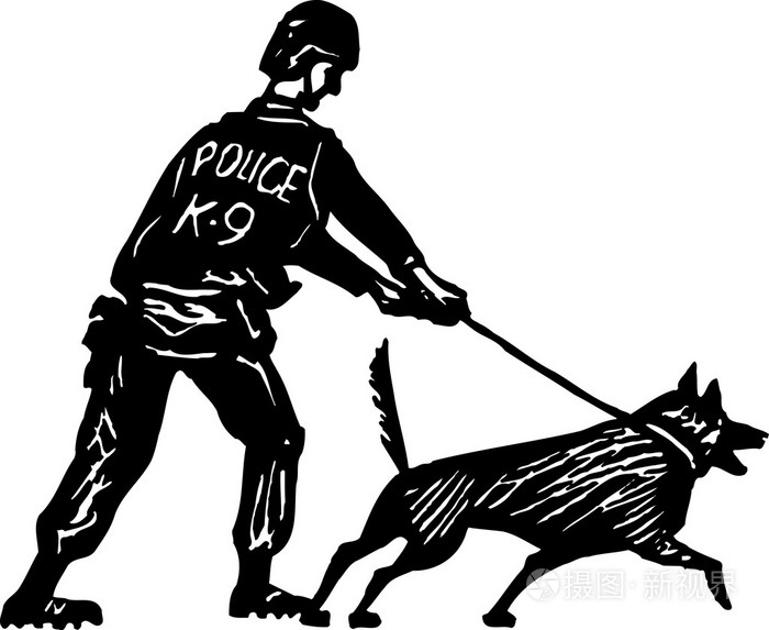 k9 警察和警犬木刻插图插画-正版商用图片1cxb2z-摄图新视界
