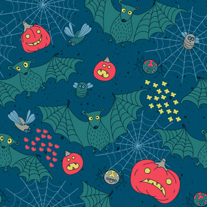 万圣节快乐与蝙蝠 蜘蛛 pumpk 无缝模式