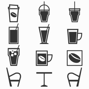 咖啡饮品的图标在白色背景上的咖啡厅