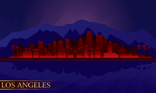 洛杉矶夜晚的城市天际线详细的剪影