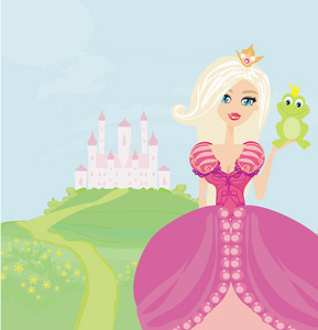 美丽的小公主，持有一只大青蛙