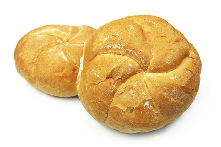两卷孤立在白色背景上的面包