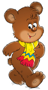 可爱棕色的熊，戴着一条围巾