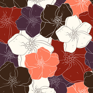 无缝的花卉彩色的背景。织物纹理。复古花纹