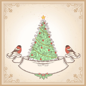 bullfinches.vector 插画的复古圣诞卡片。