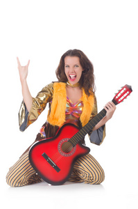 在墨西哥服装吉他的女人