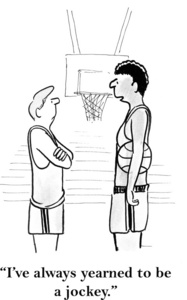卡通插图。在球场上的两个篮球运动员。