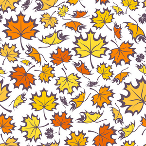 无缝模式与秋天枫叶叶子。矢量插画