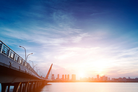 中国上海的桥梁及城市的夜景图片