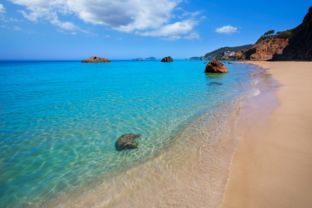 伊维萨岛艾格 blanques aguas blancas 海滩在 santa eulalia