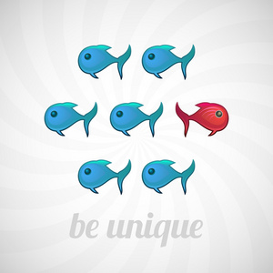 有独特的概念，蓝红色的鱼，孤立