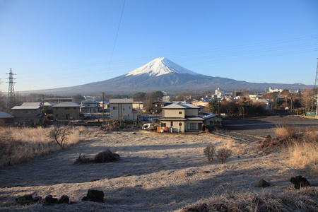 从河口湖在 3 月的富士山视图