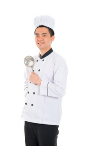 白色的表现力上孤立的微笑自信男性厨师肖像