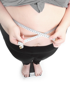胖女人衡量她的腰图片