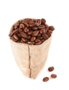 咖啡从解雇麻袋里的谷物图片