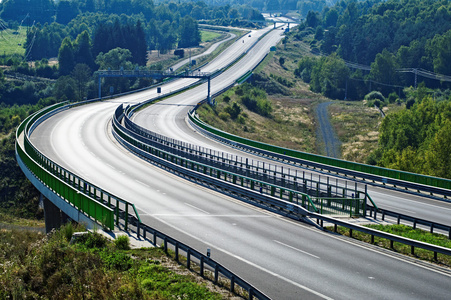 空旷的公路景观林之间