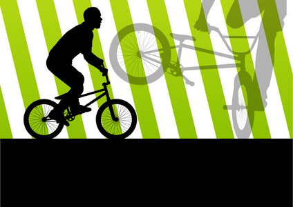 极端骑自行车的人活跃的运动剪影矢量背景