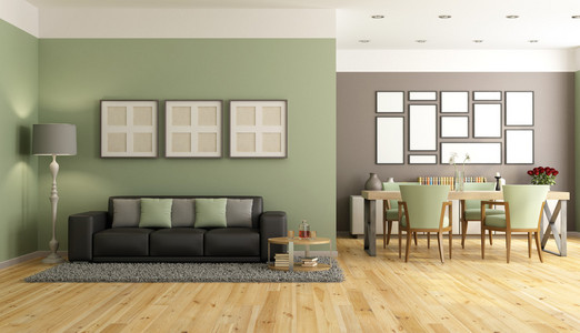 绿色和棕色的现代休息室图片
